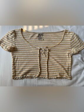Urban Outfitters Striped Yellow & White Lace-Up Crop Top